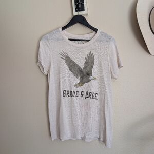 CHASER Graphic Tee Bald Eagle Brave and Free in Cream Linen Slub Medium